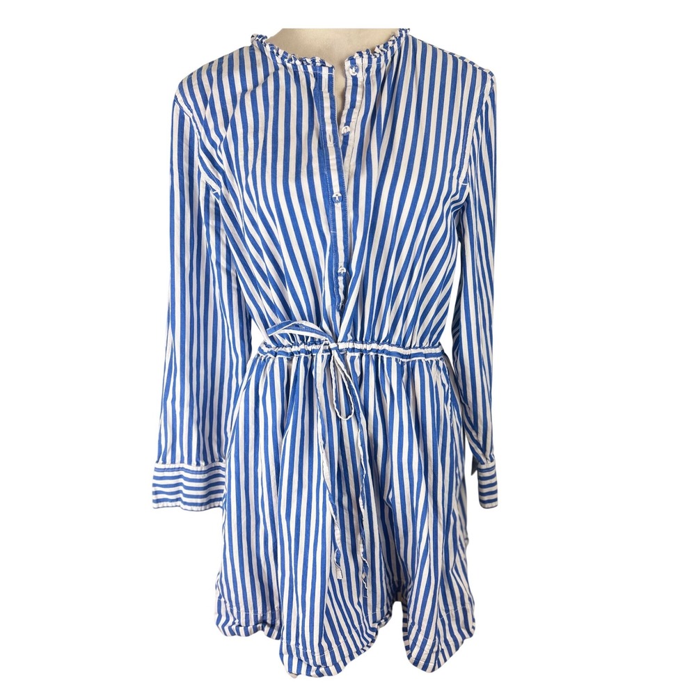 Free Assembly Womens Blue White Striped Cotton Mini Shirt Dress Size L
